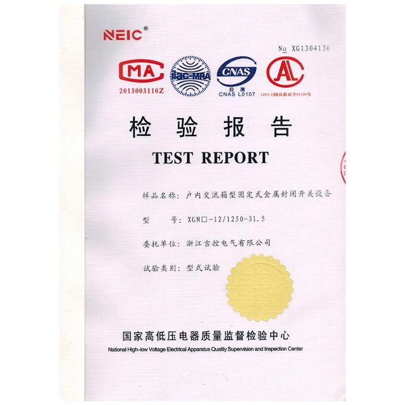 戶內交流箱型固定式金屬封閉開關設備檢驗報告